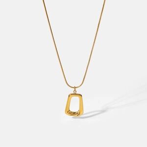 18K Gold Plated Open Rectangle Pendant Necklace